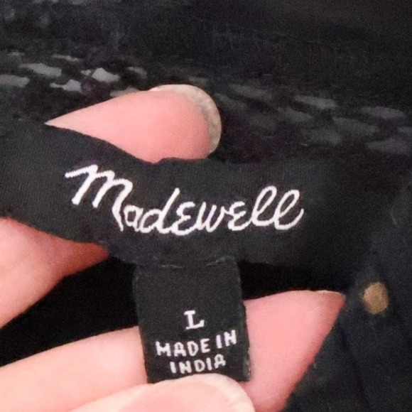 Madewell Polka Dot Ruffle Top Womens Peasant Boho Dark Romantic Office Size L - Picture 2 of 11